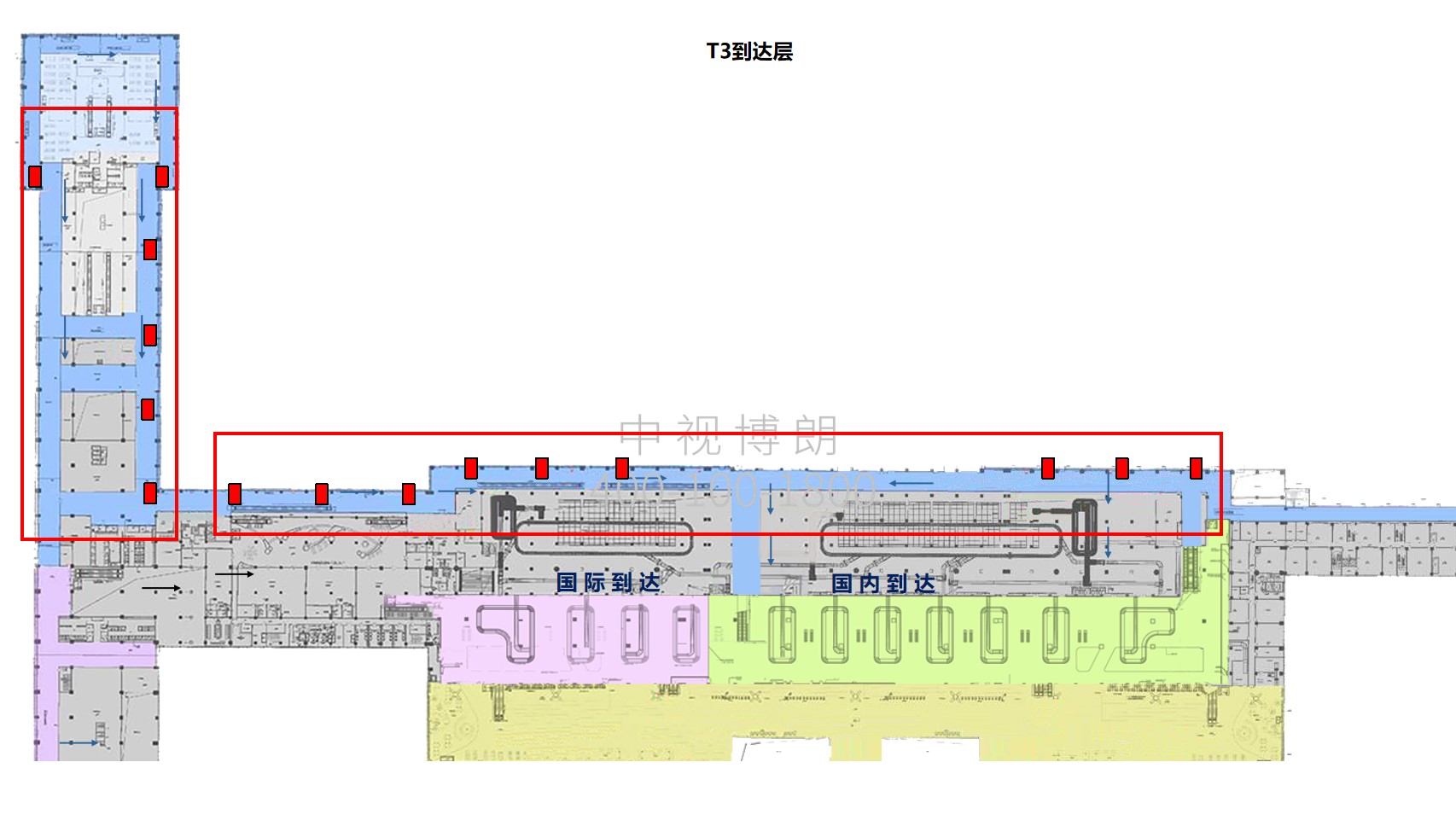 贵阳龙洞堡国际机场广告-T3到达通廊刷屏套装位置图