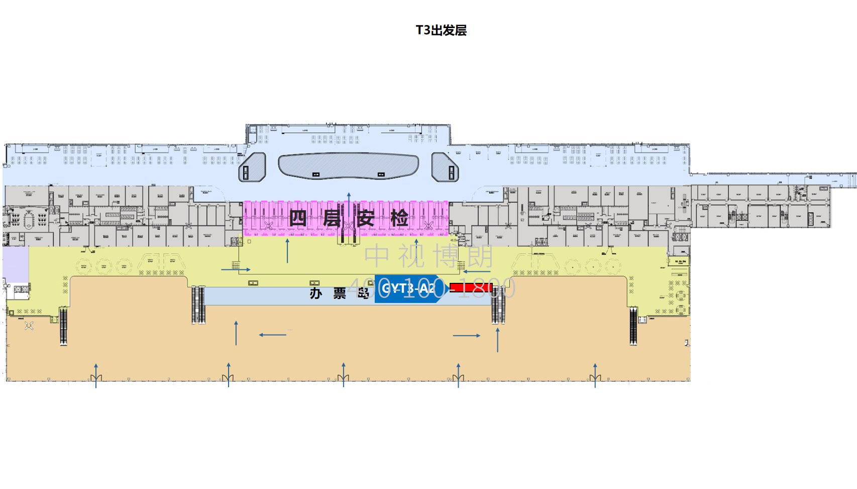 贵阳机场广告-T3出发办票大厅灯箱点位图