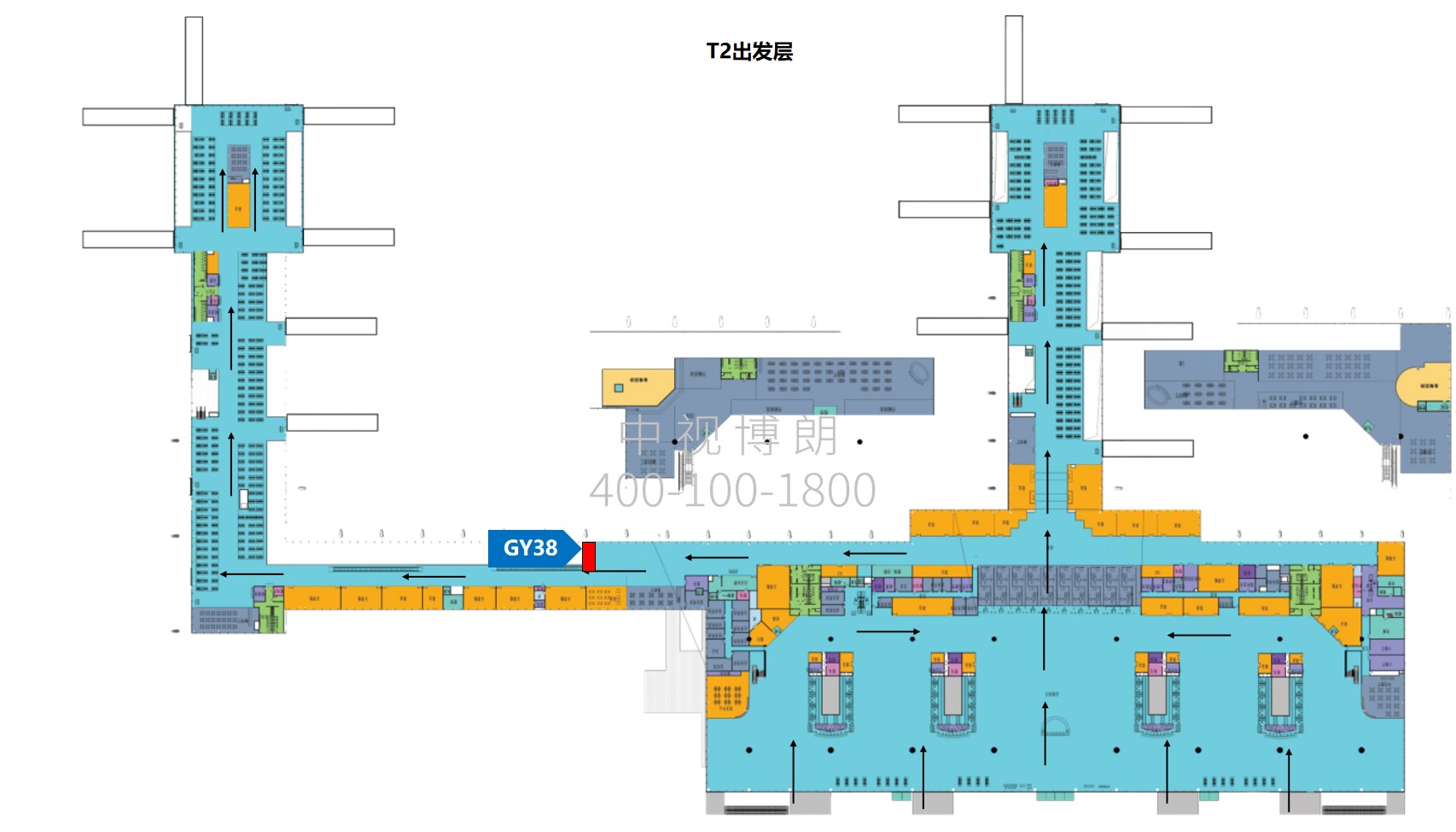 贵阳机场广告-T2出发候机厅正迎面灯箱点位图