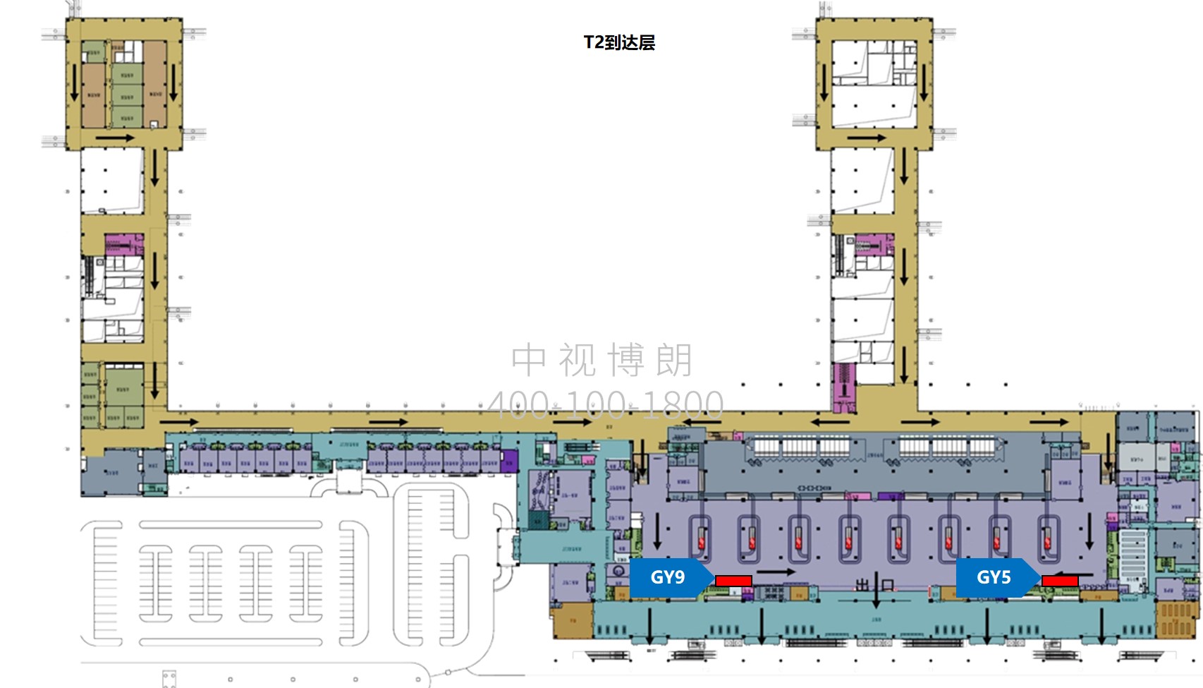贵阳龙洞堡国际机场广告-T2到达行李厅出口灯箱套装1位置图