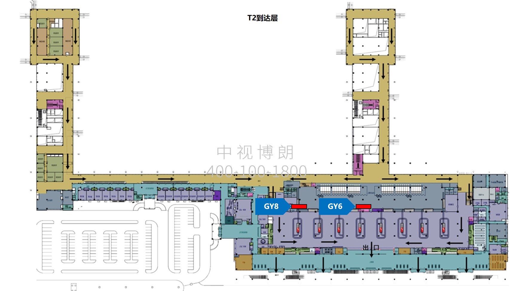 贵阳龙洞堡国际机场广告-T2到达行李厅出口灯箱套装2位置图