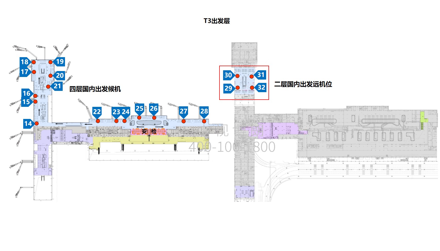 贵阳龙洞堡国际机场广告-T3出发候机区刷屏套装位置图