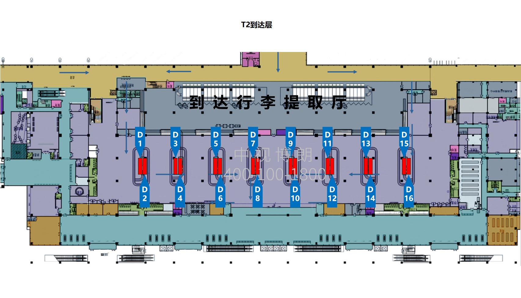 贵阳龙洞堡国际机场广告-T2到达行李厅转盘LED大屏套装位置图