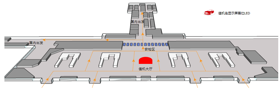 贵阳龙洞堡国际机场广告-T2出发值机厅展位LED屏位置图