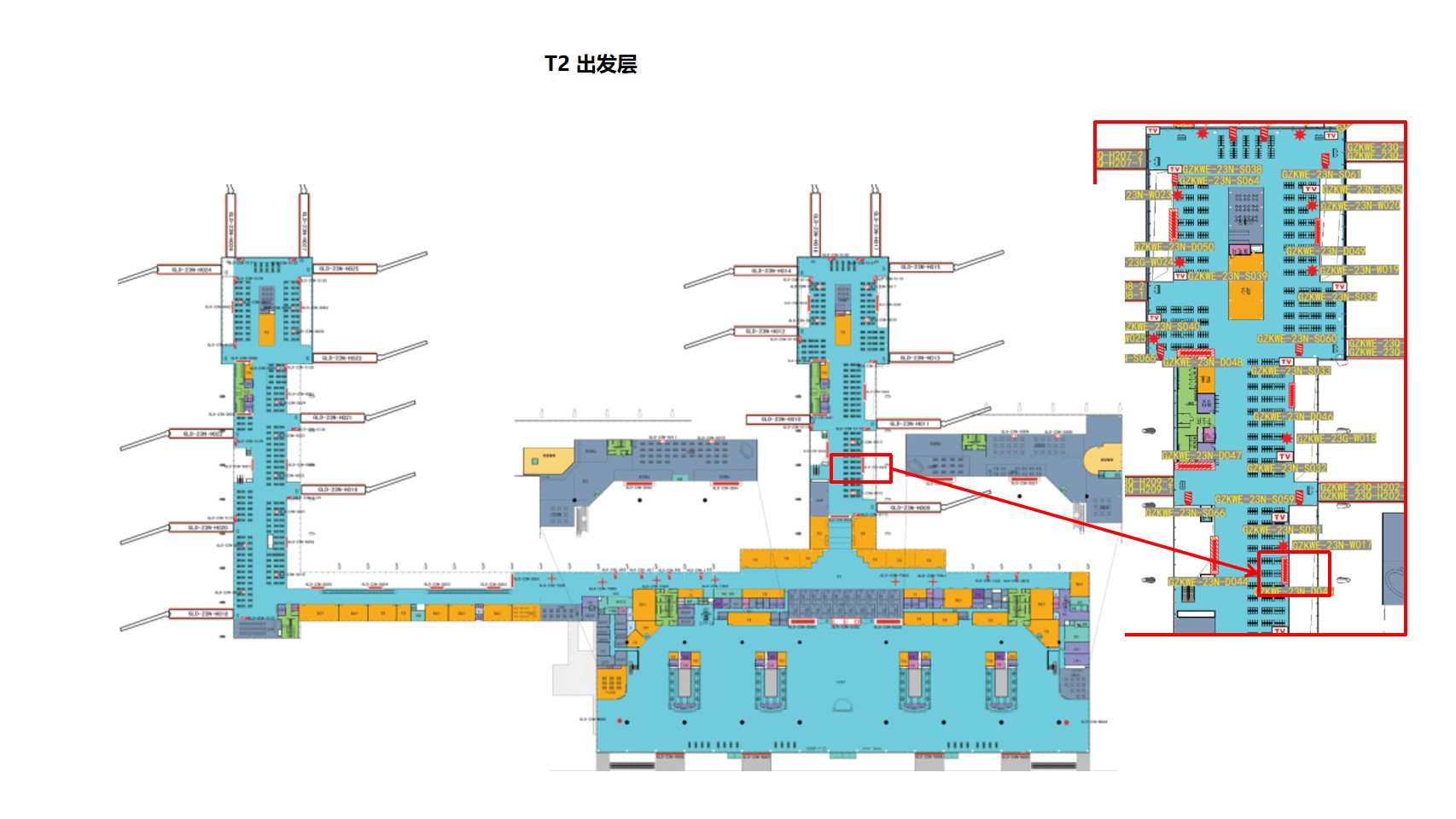贵阳龙洞堡国际机场广告-T2出发候机区灯箱位置图