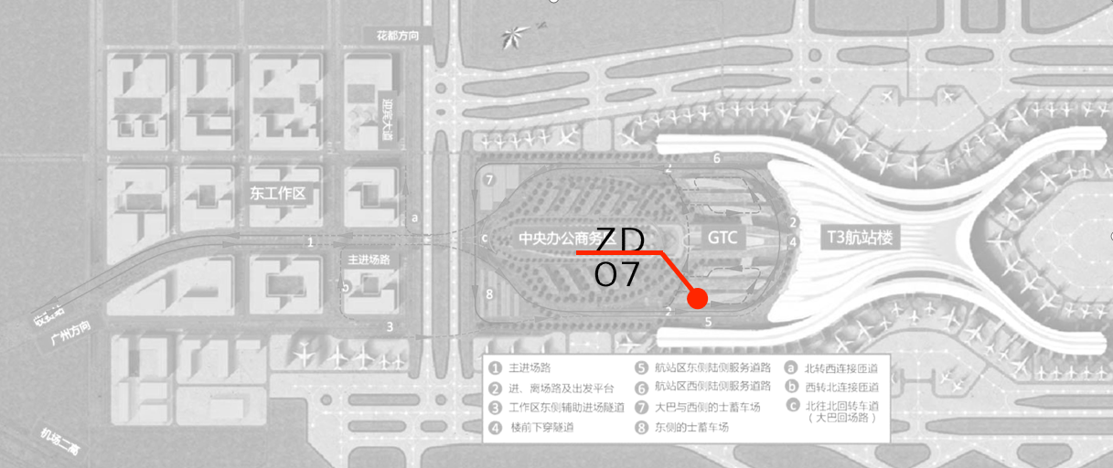 广州白云机场广告-T3GTC建筑墙体LED大屏位置图
