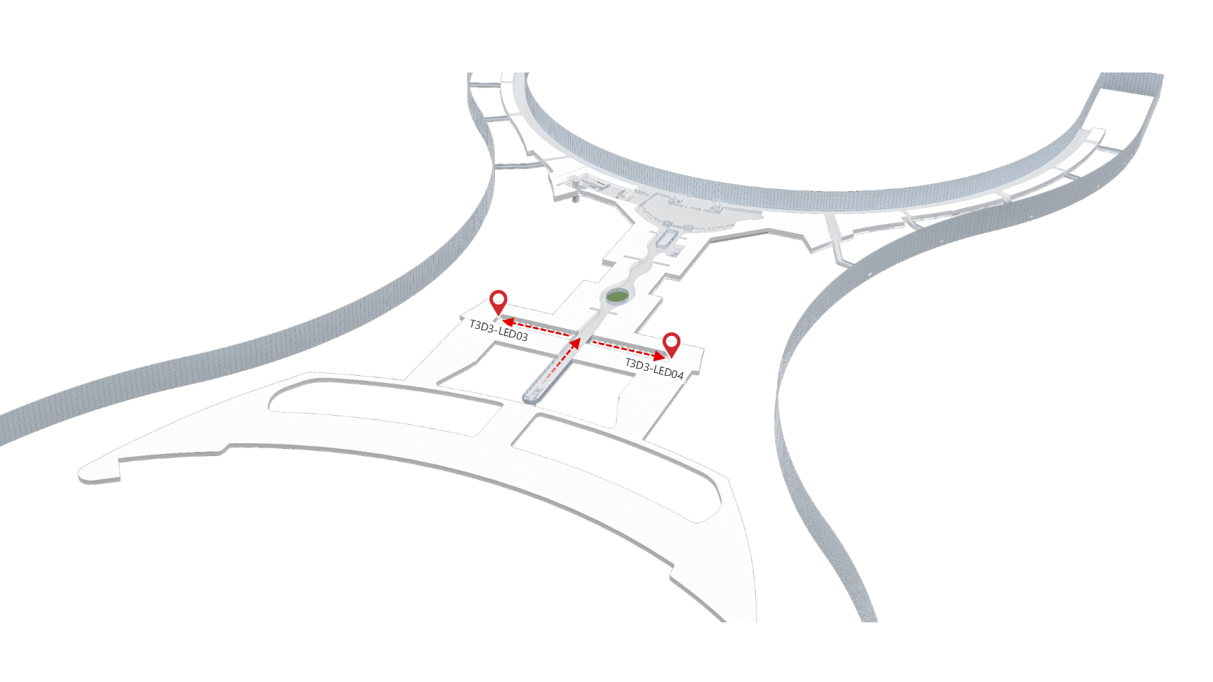 广州白云机场广告-T3国内安检后通道上方LED屏位置图