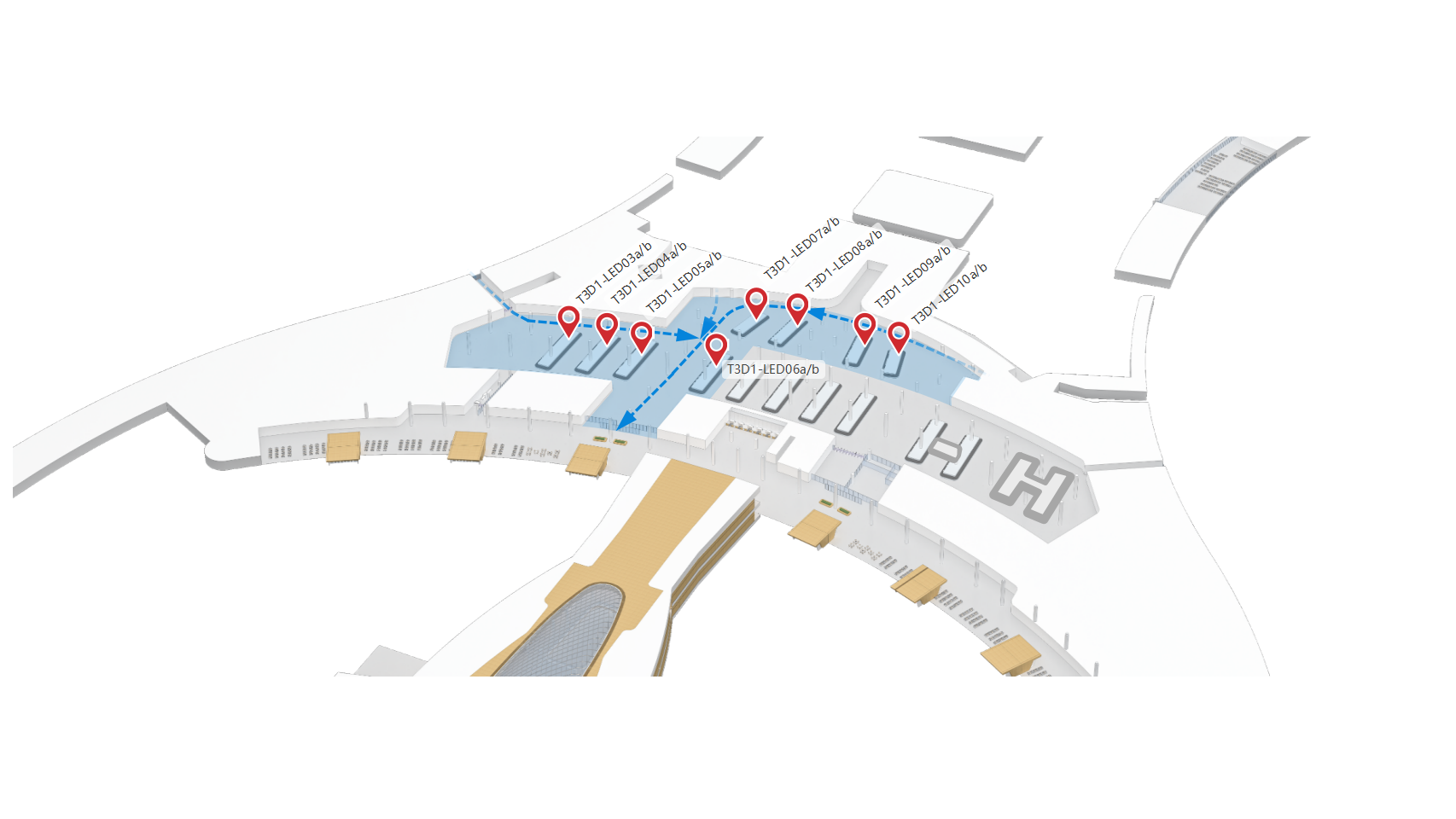 广州白云机场广告-T3国内行李提取区LED套装1位置图