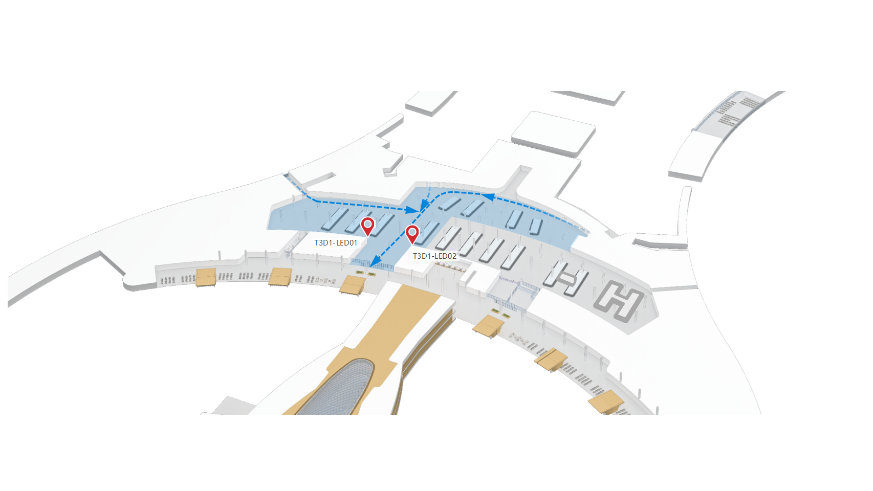 广州白云机场广告-T3国内行李提取区LED套装2位置图