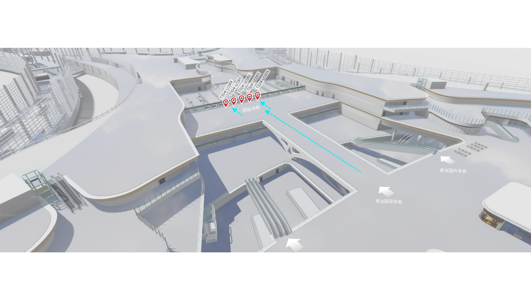 广州白云机场广告-T3国际出发安检口LCD刷屏套装位置图