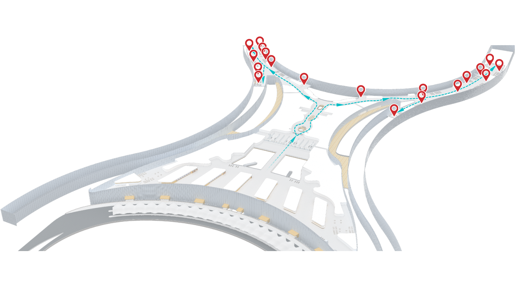 广州白云机场广告-T3国际出发候机区LCD刷屏套装位置图