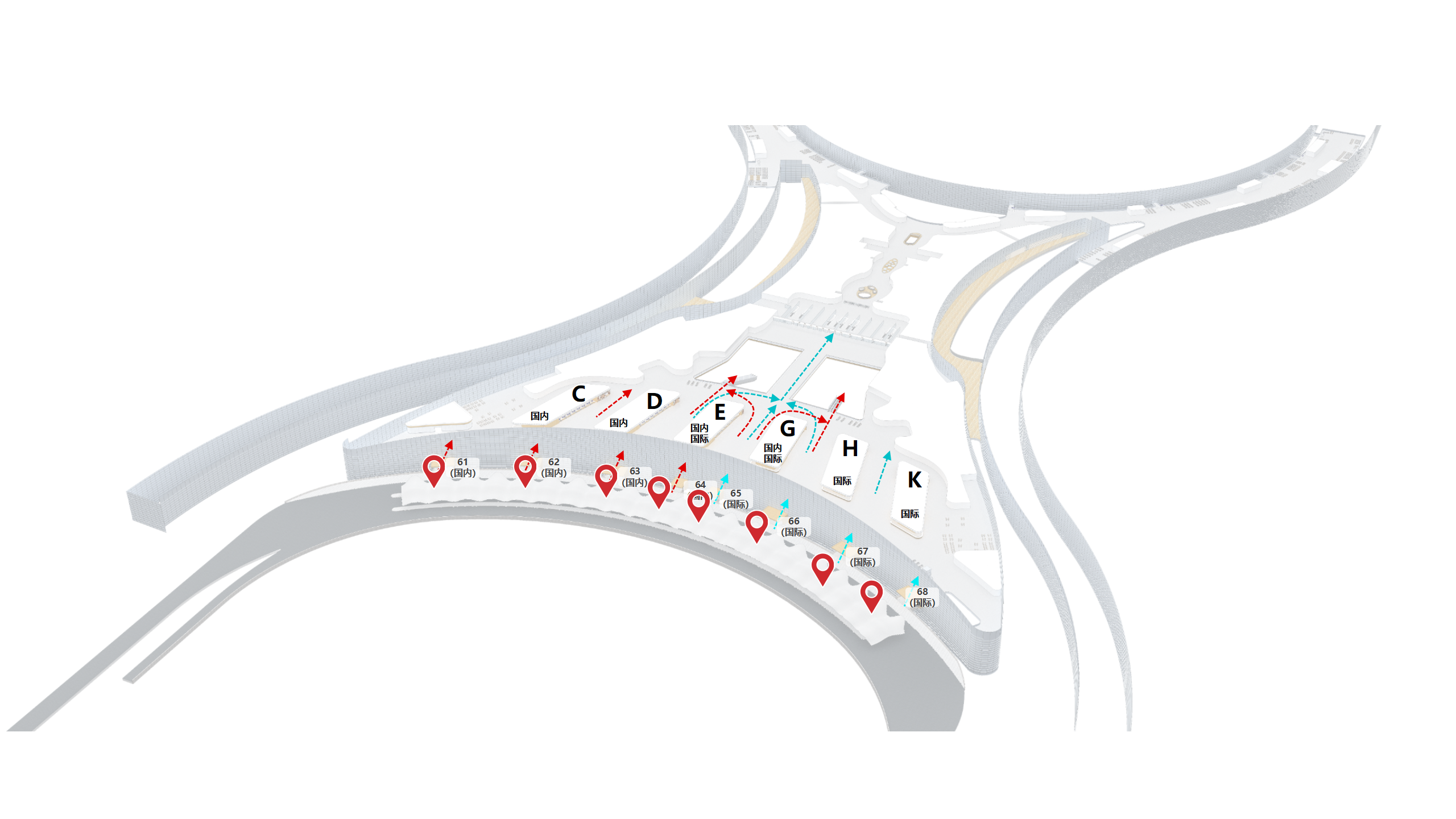 广州白云机场广告-T3出发车道灯箱套装位置图