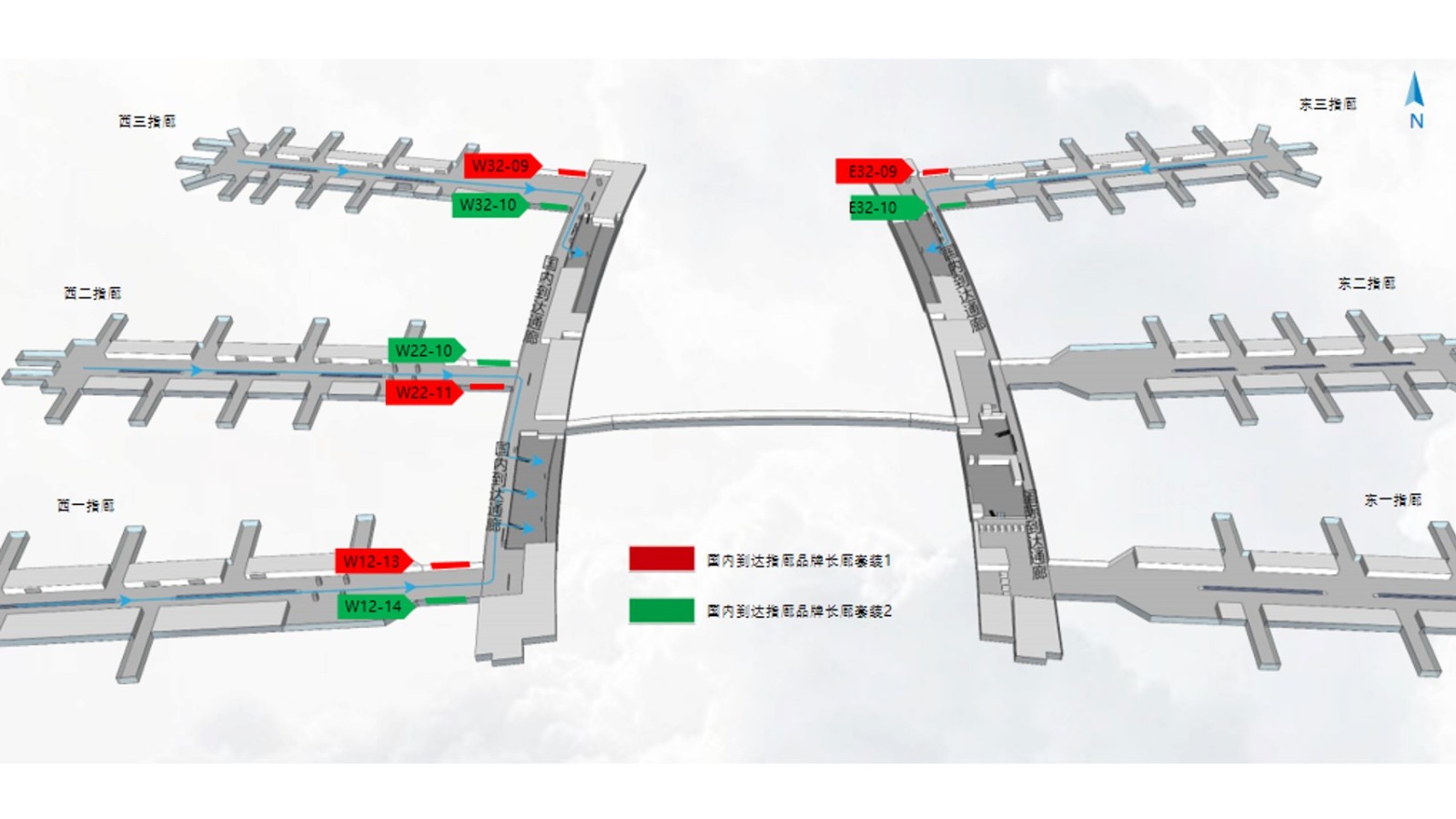 广州白云机场广告-T1国内到达通廊品牌长廊套装位置图