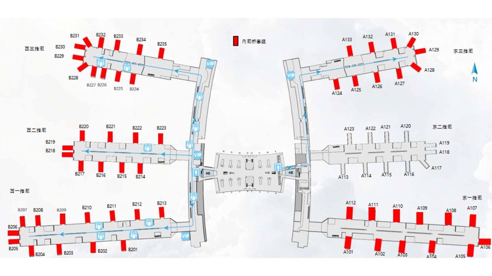 广州白云机场广告-T1出发到达内廊桥套装位置图