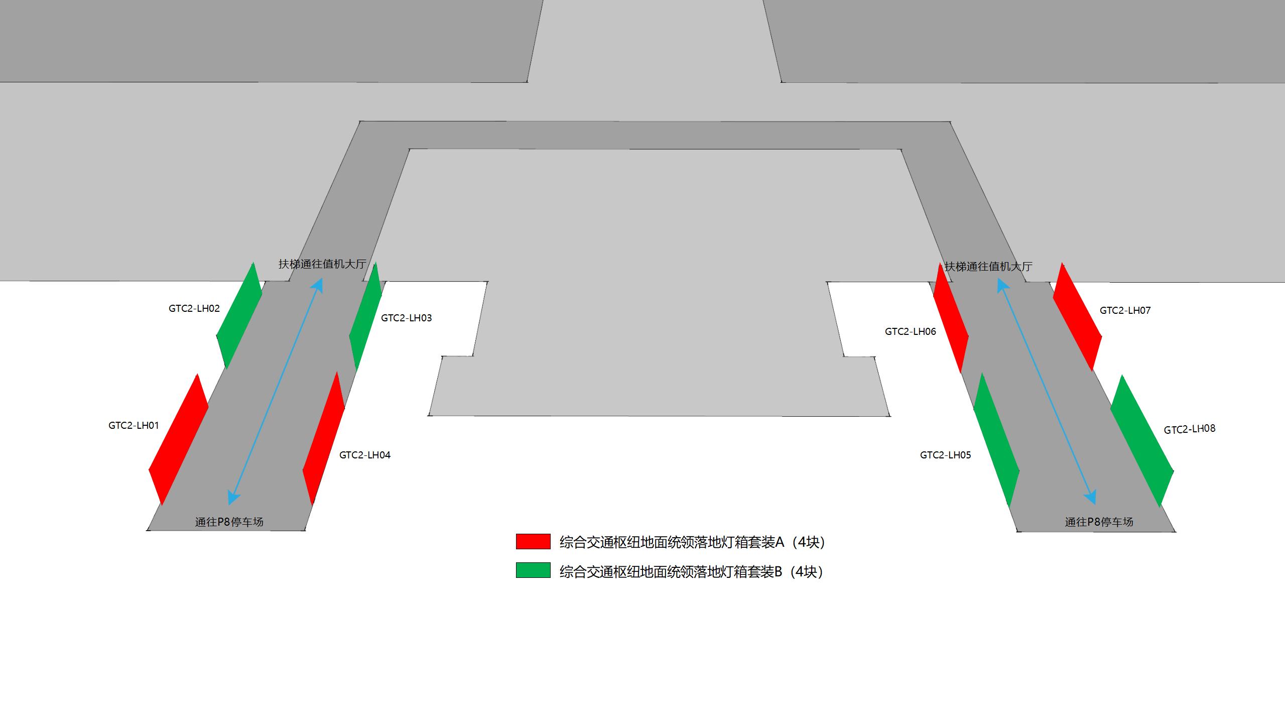 广州白云机场广告-T2GTC落地灯箱套装A位置图
