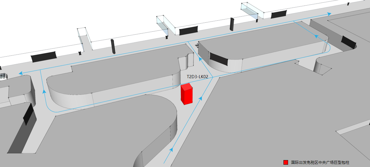 广州白云机场广告-T2国际出发免税区包柱灯箱位置图