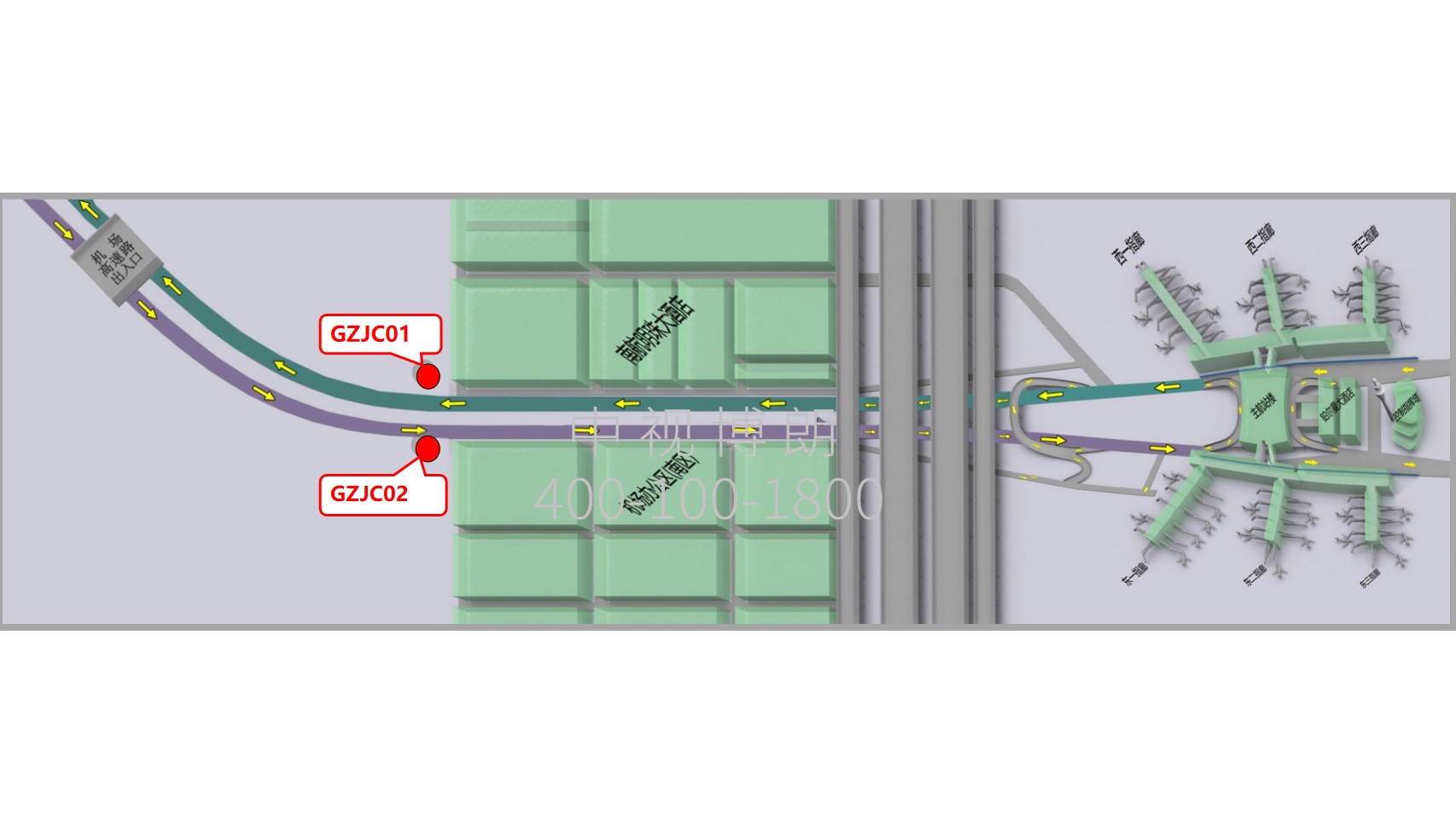 广州白云机场广告-机场高速路超大双面高立柱位置图