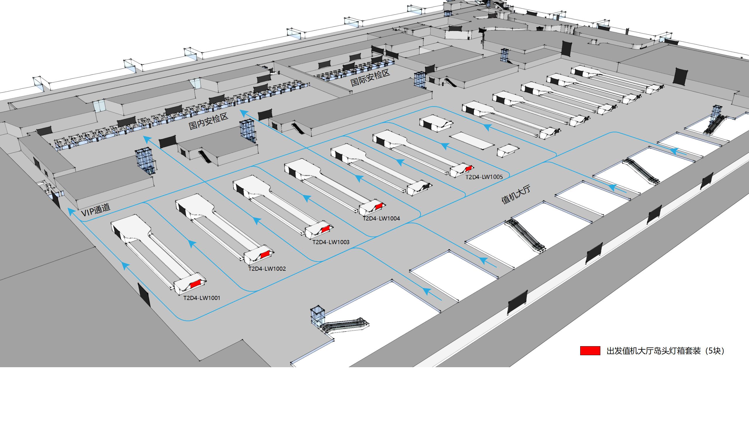 广州白云机场广告-T2国内出发值机厅灯箱套装位置图