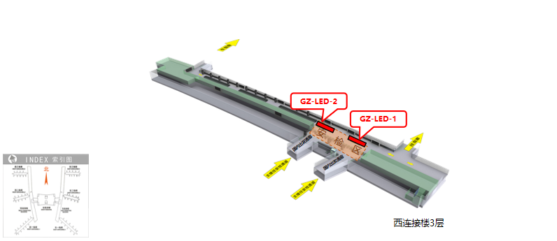 广州机场广告-T1国内出发安检通道LED套装点位图