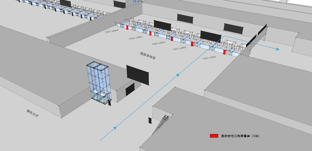广州白云机场广告-T2国际安检口刷屏套装位置图