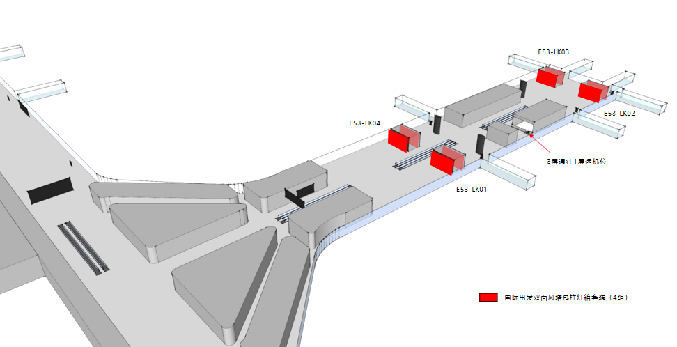 广州白云机场广告-T2国际出发风塔灯箱套装位置图