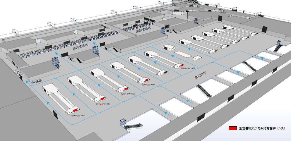 广州白云机场广告-T2国内出发值机厅岛头灯箱套装位置图