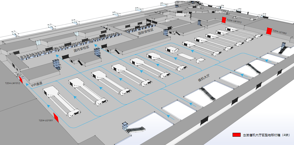广州白云机场广告-T2国内出发值机厅灯箱位置图