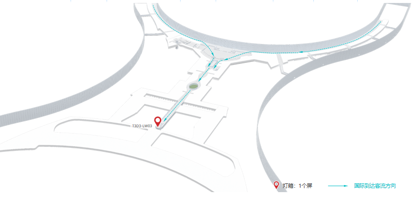 广州白云机场广告-T3国际到达通廊汇集口灯箱位置图