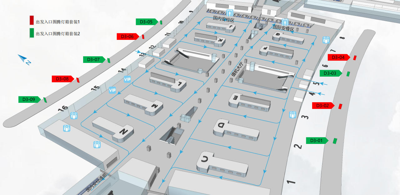 广州白云机场广告-T1出发入口图腾灯箱套装2位置图