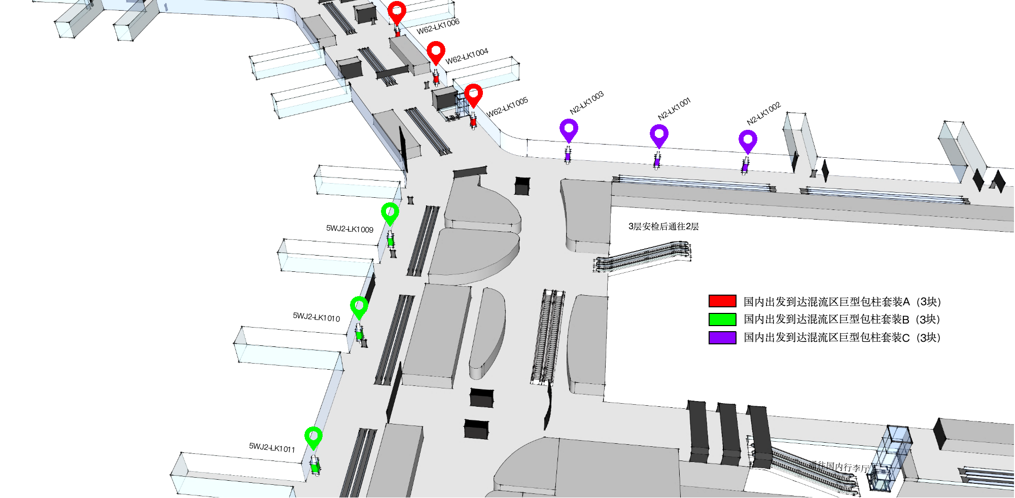 广州白云机场广告-T2国内混流区包柱灯箱套装C位置图
