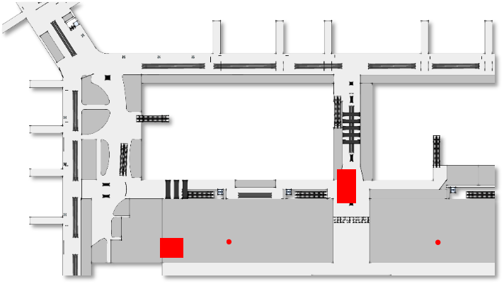 广州白云机场广告-T2国内混流区LED&灯箱套装位置图