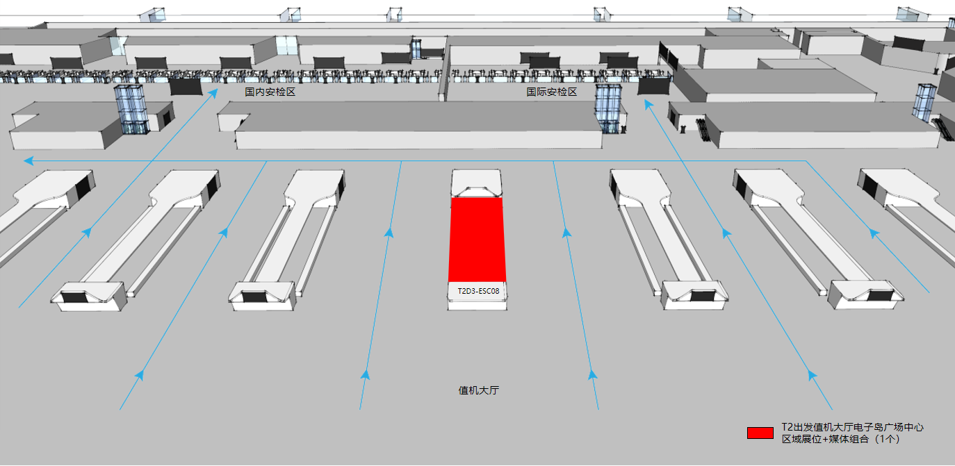广州白云机场广告-T2出发值机大厅中心展位位置图