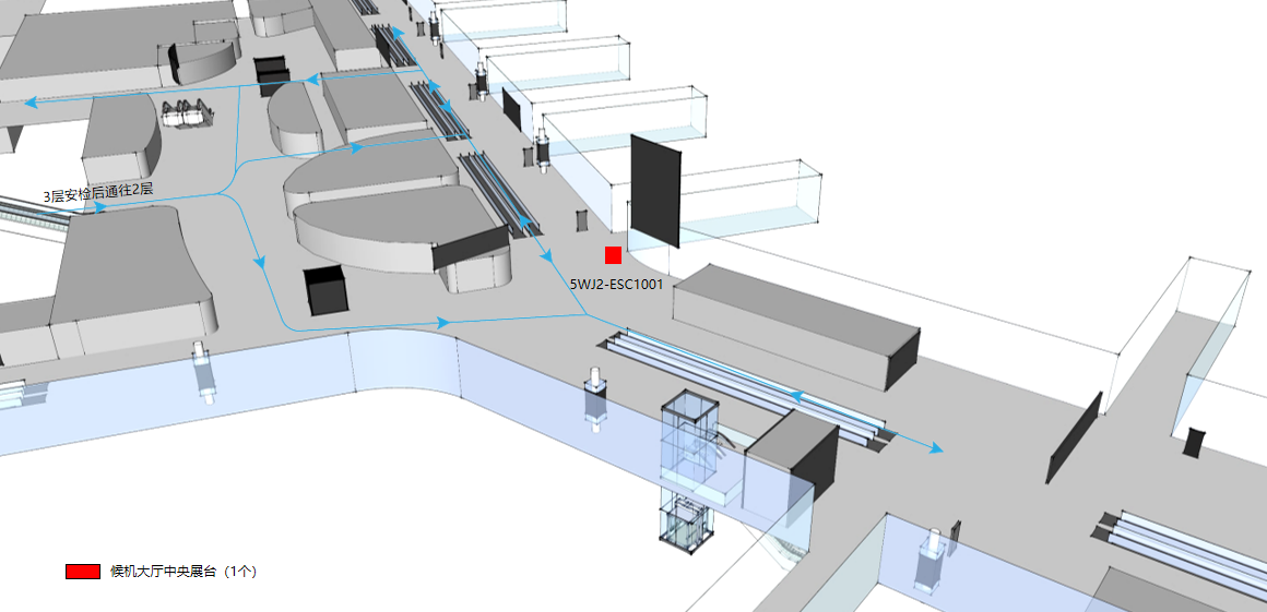 广州白云机场广告-T2国内出发候机大厅中央展台位置图