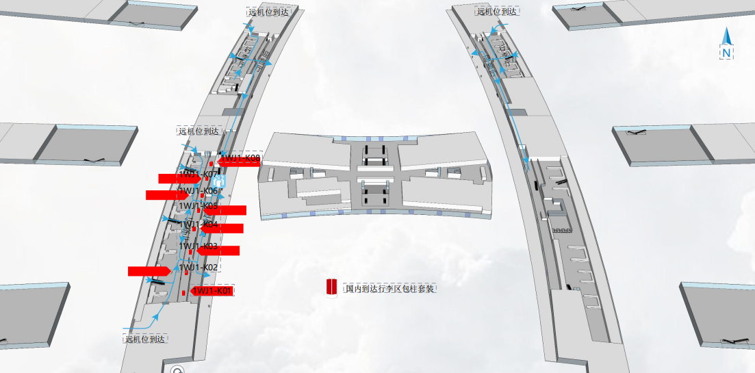 广州白云机场广告-T1国内到达行李区包柱灯箱套装位置图