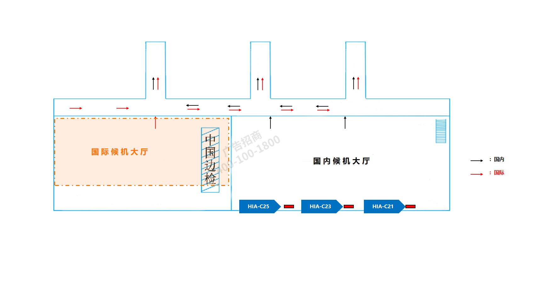 淮安机场广告-出发候机厅灯箱212325位置图