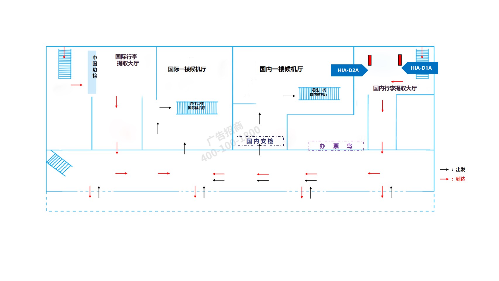 淮安机场广告-到达行李厅灯箱D1A/2A位置图