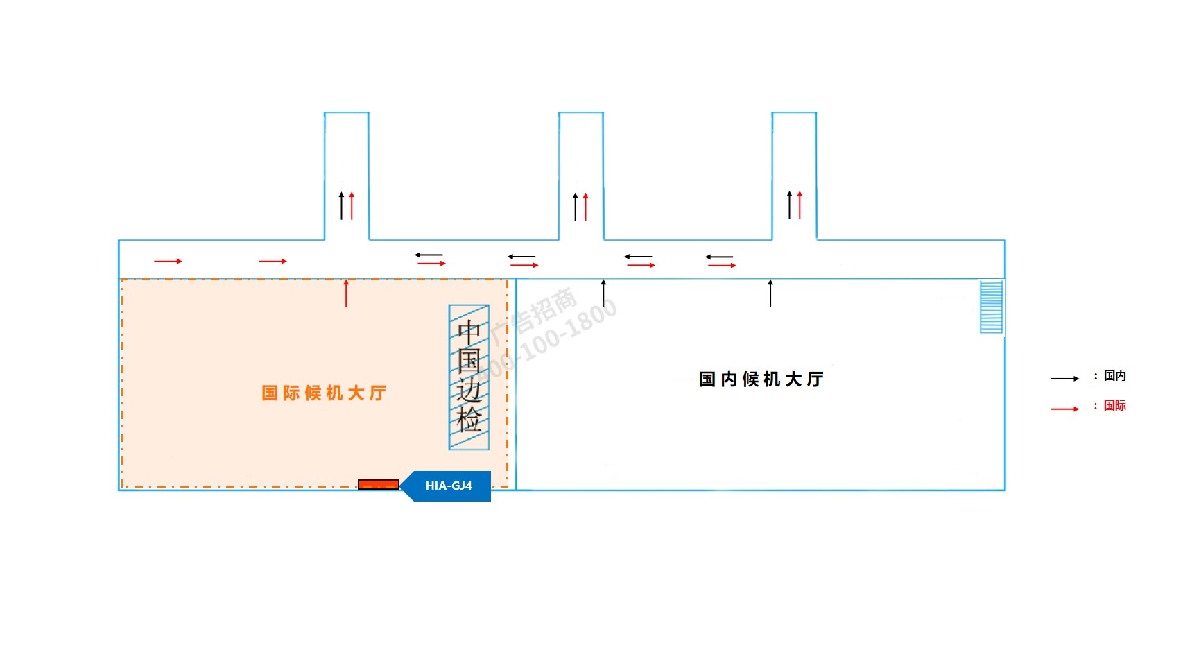淮安机场广告-出发安检口灯箱C14位置图