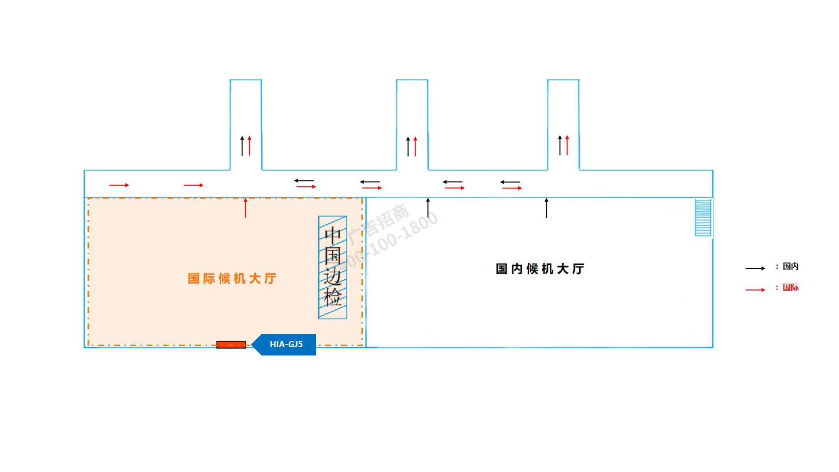 淮安机场广告-国际出发候机厅灯箱GJ5位置图