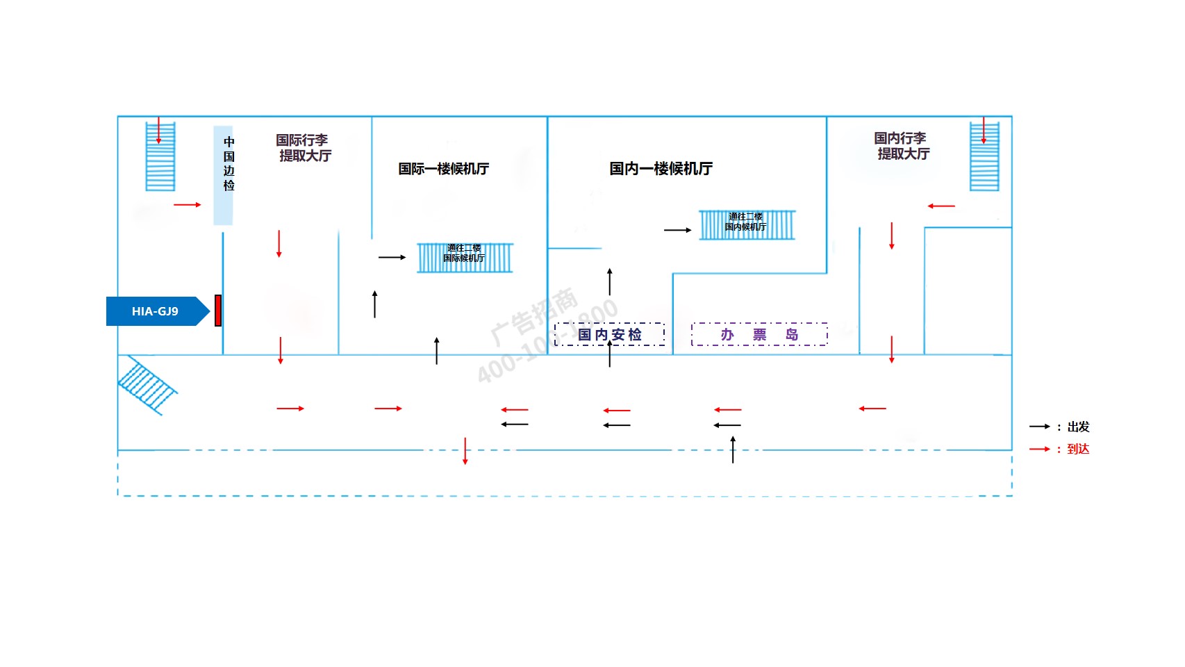 淮安机场广告-国际到达通道灯箱位置图
