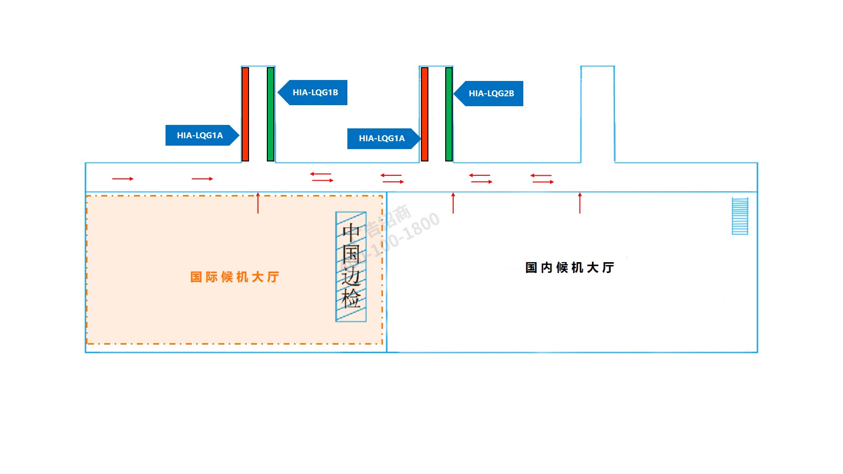 淮安机场广告-航站楼内廊桥贴膜位置图