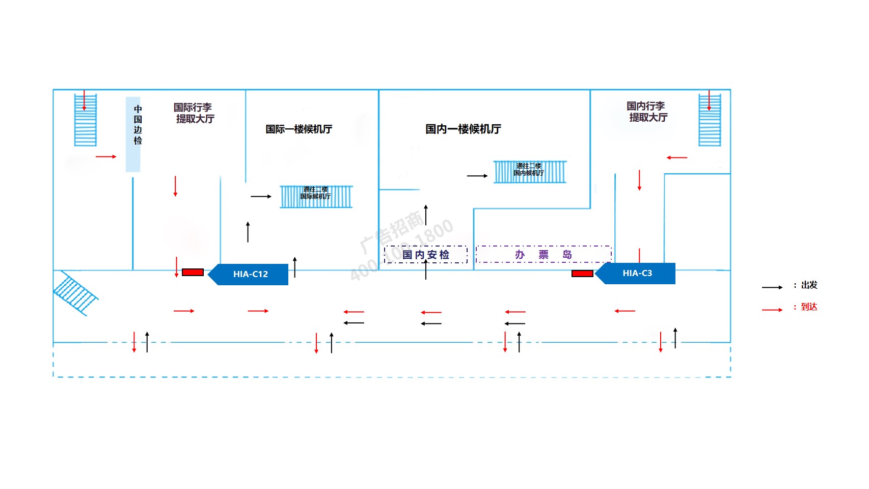 淮安机场广告-出发到达厅灯箱C3/12位置图