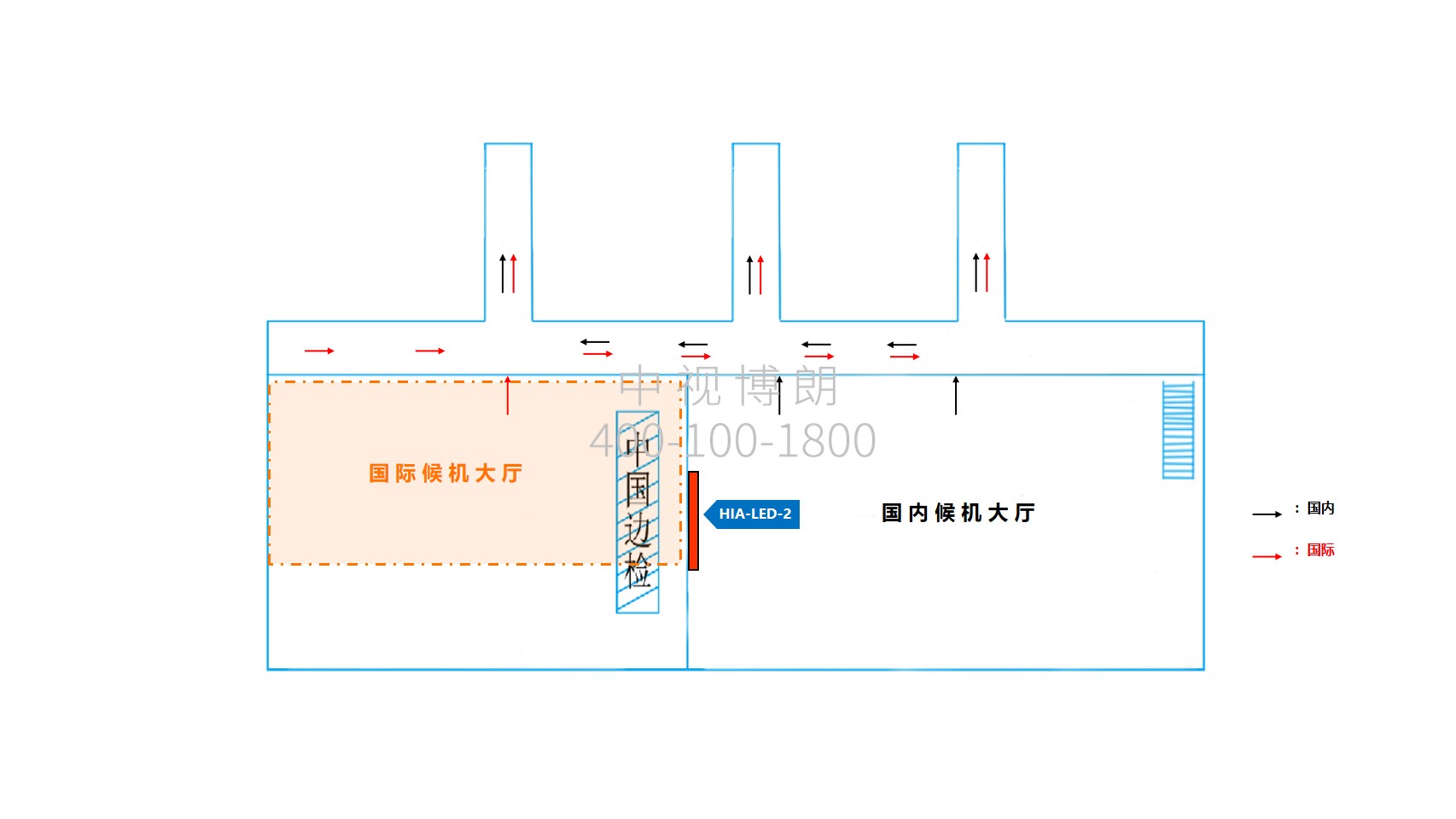 淮安机场广告-国内候机厅LED大屏位置图