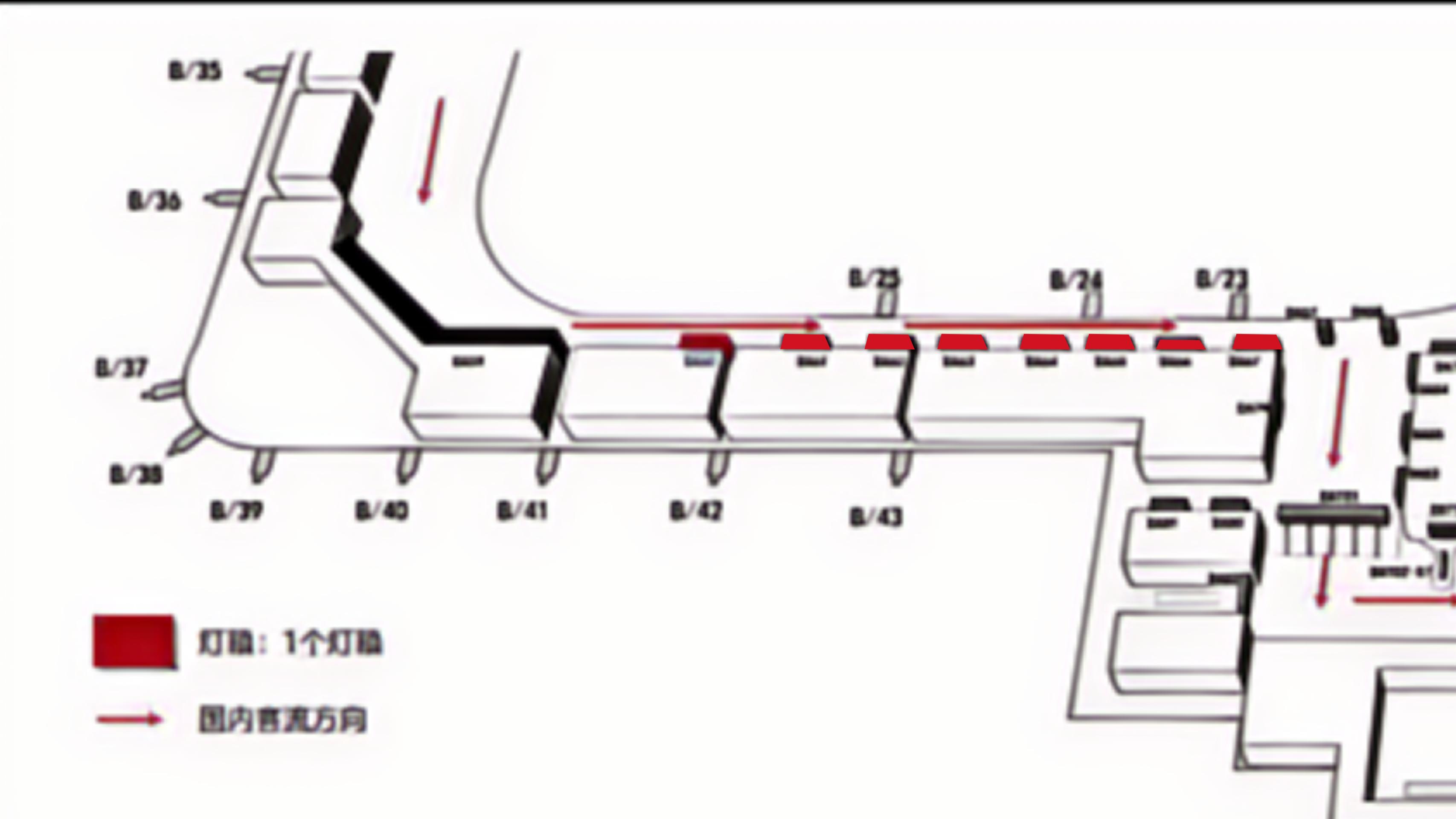 杭州萧山机场广告-T3到达夹层主通廊灯箱套组一位置图