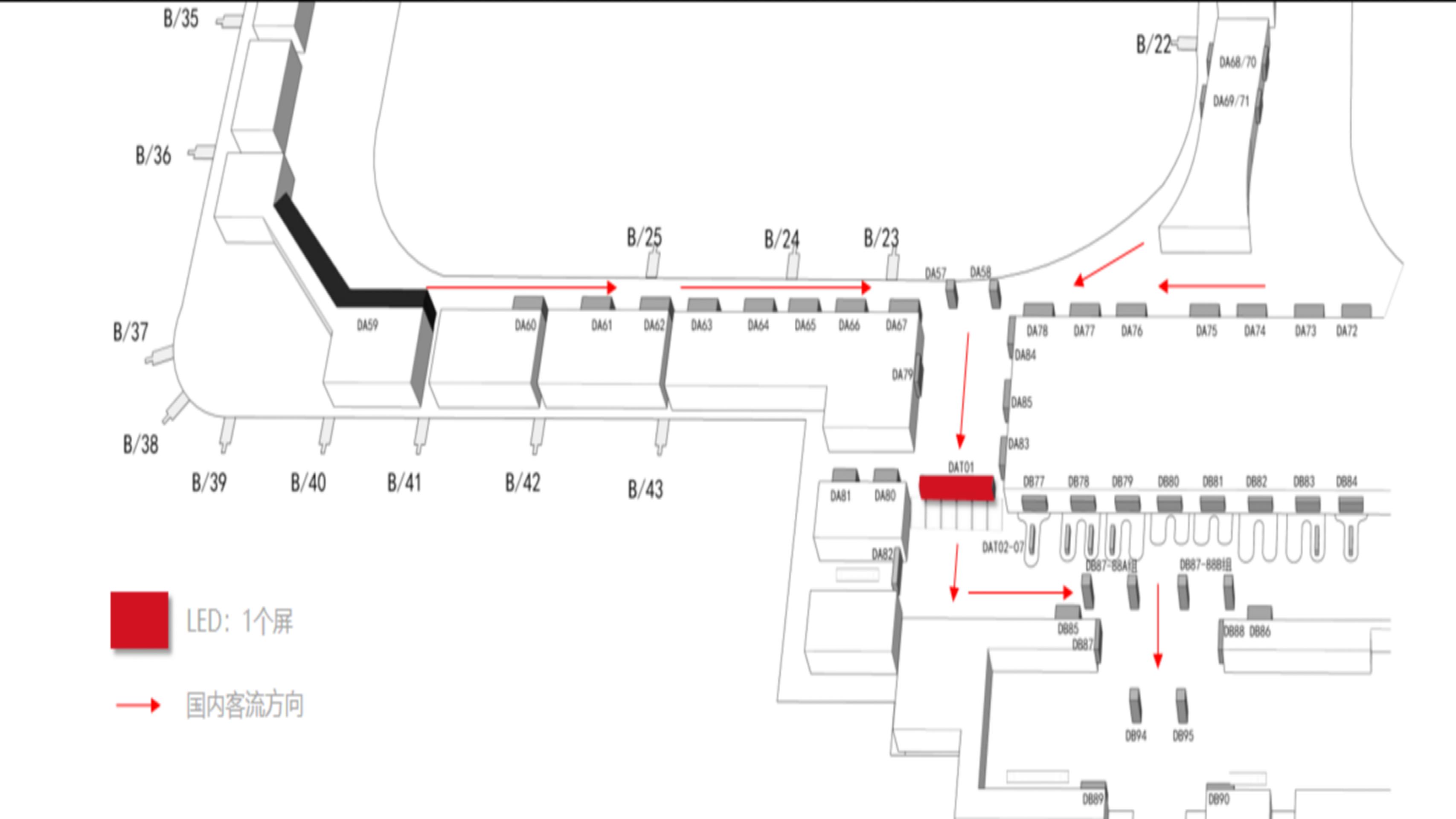 杭州萧山机场广告-T3到达行李提取滚梯门楣LED屏位置图