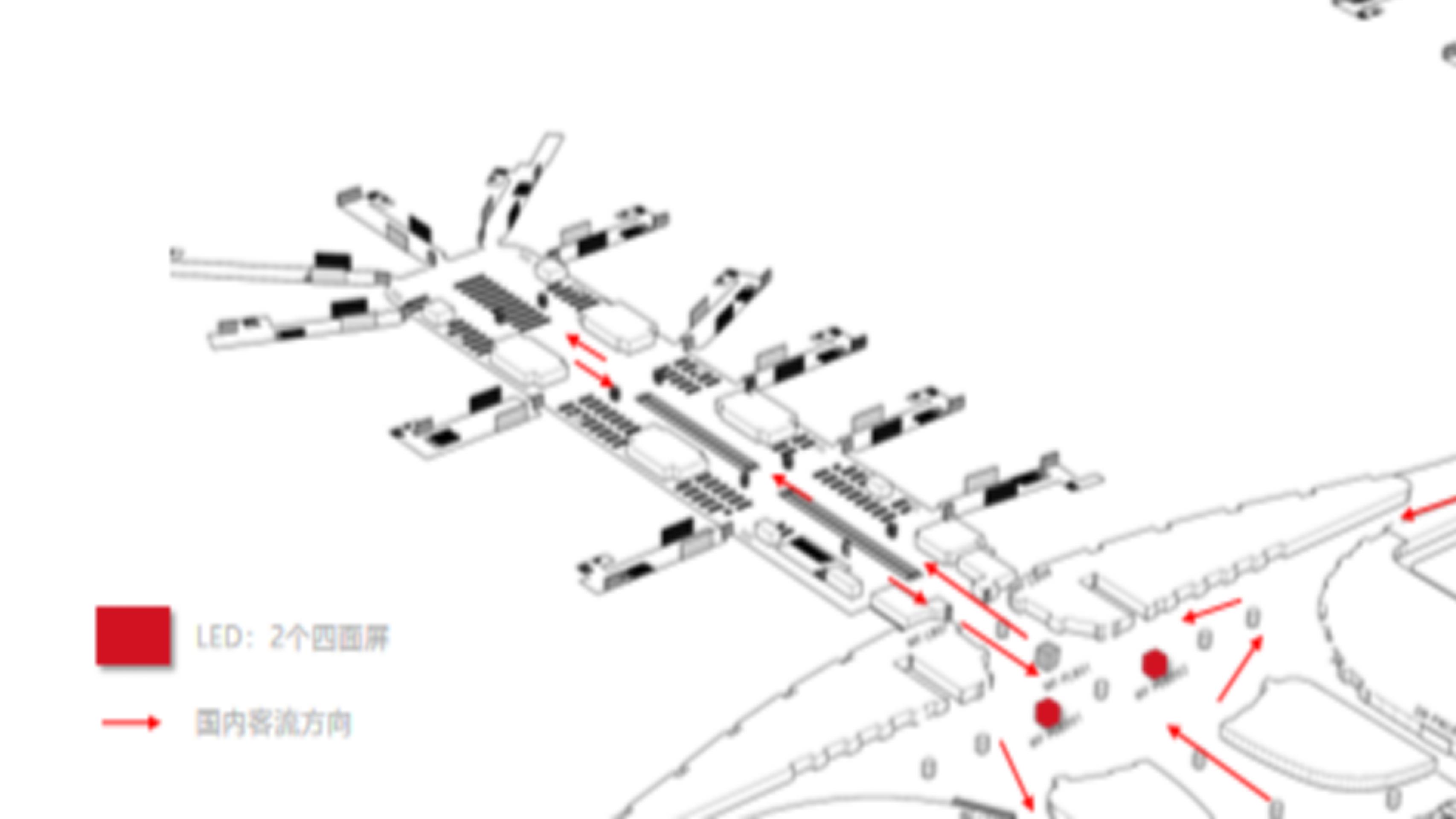 杭州萧山机场广告-T4出发商业区LED包柱套装位置图