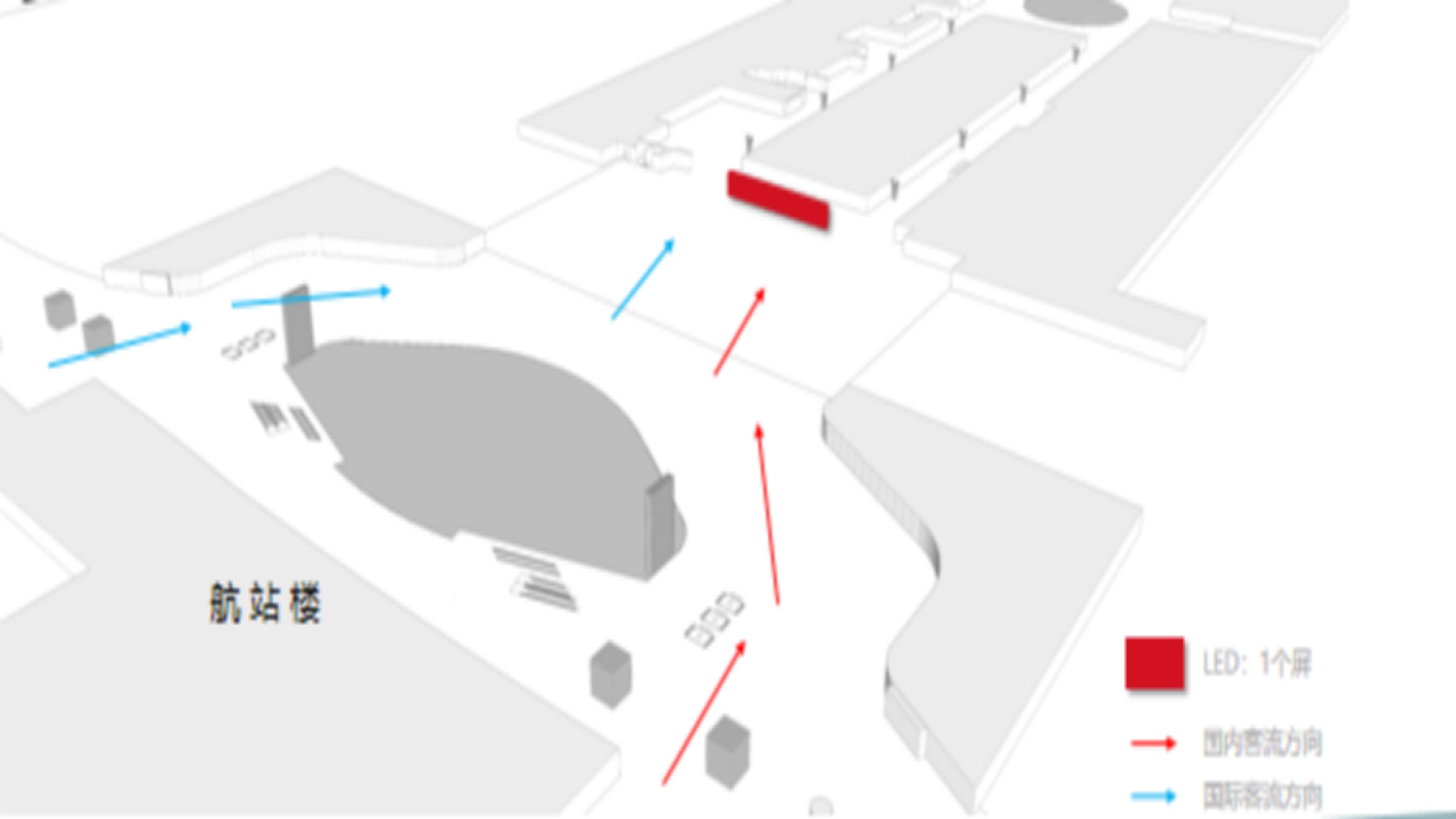 杭州萧山机场广告-T4交通中心到达通廊入口LED大屏位置图