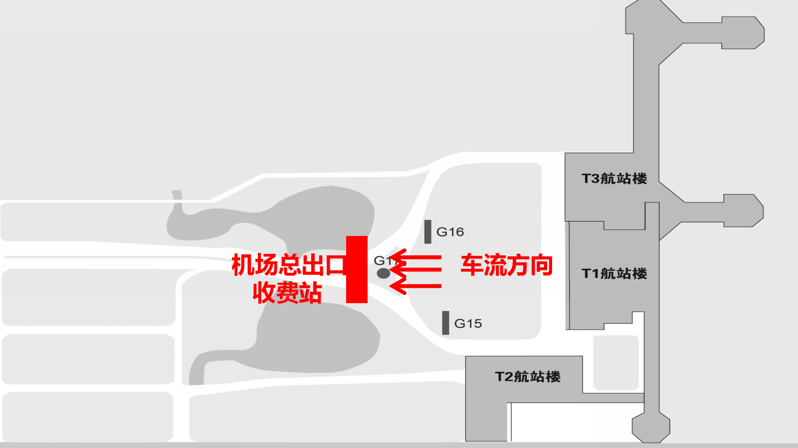 杭州萧山机场广告-航站楼总出口收费站上方LED大屏位置图
