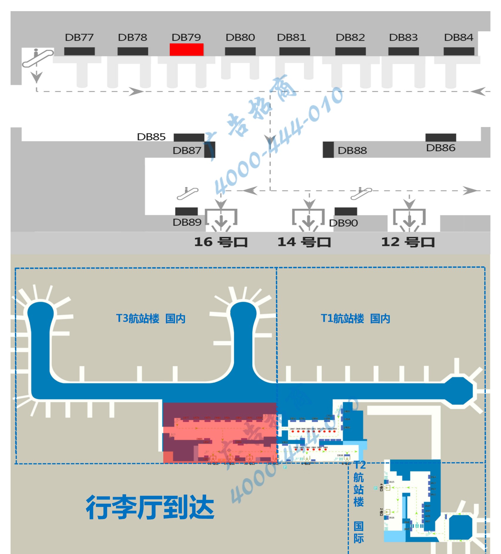 杭州萧山机场广告-T3行李转盘灯箱DB79位置图