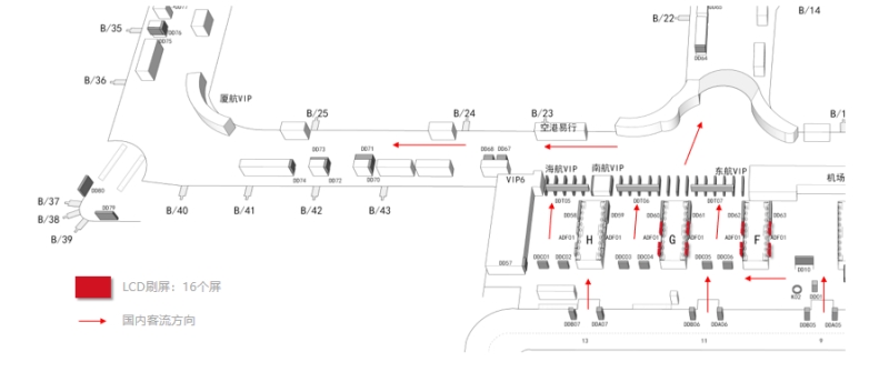 杭州萧山机场广告-T3出发办票厅值机柜台刷屏套装位置图