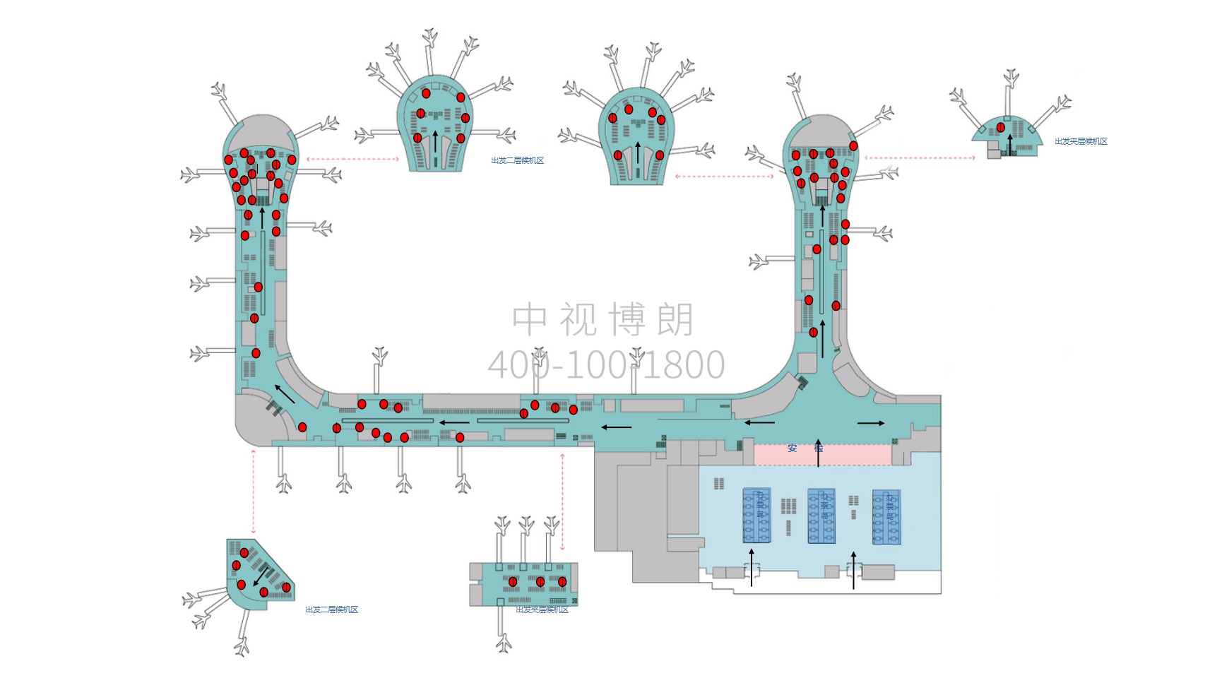杭州萧山机场广告-T3出发全覆盖联排屏幕位置图